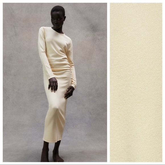 Zara Dresses & Skirts - NWT. Zara Yellow Draped Knit Midi Dress. Size L.